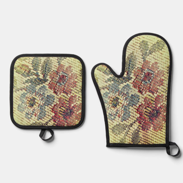 OVEN MITTS &POT HOLDER FLOWER STYLE DESIGN OVEN MITT & POT HOLDER SET (Front)
