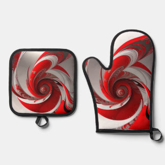 Oven/Red Swirl/Set/Oven Mitt and Pot Holders Oven Mitt & Pot Holder Set