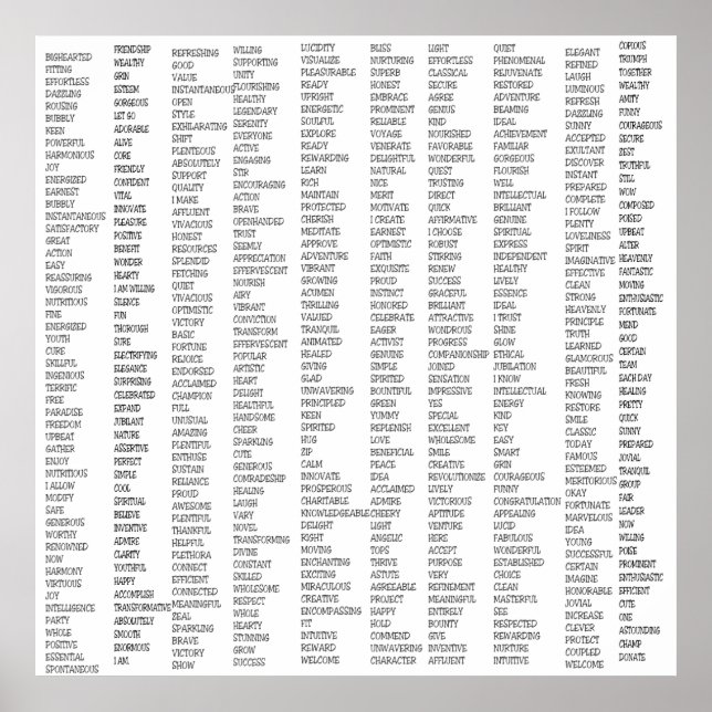 Over 600 Positive Words Poster (Front)