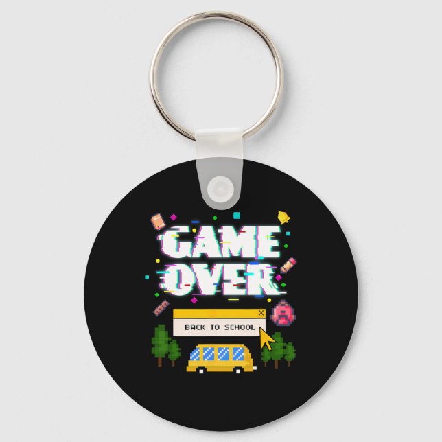 Over Back To School Funny Retro Gamer Teacher Stud Key Ring (Front)
