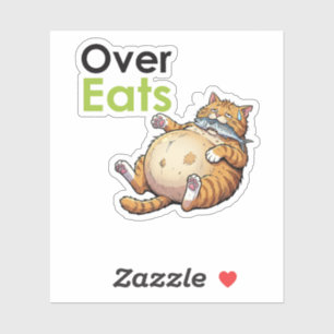 Over Eats - Funny Fat Cat Eating Fish Cartoon