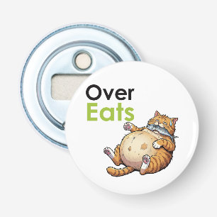 Over Eats - Funny Fat Cat Eating Fish Cartoon Bottle Opener