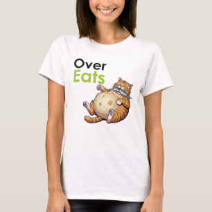 Over Eats - Funny Fat Cat Eating Fish Cartoon T-Shirt