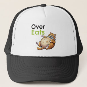 Over Eats - Funny Fat Cat Eating Fish Cartoon Trucker Hat