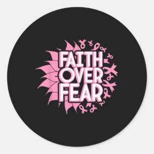 Over Fear Breast Cancer Awareness Christian Pink Classic Round Sticker