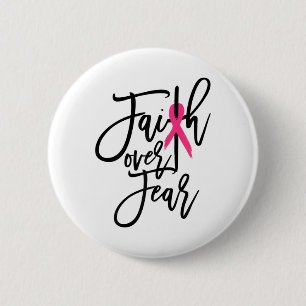 Over Fear Cross Breast Cancer Awareness Christian 6 Cm Round Badge