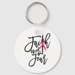 Over Fear Cross Breast Cancer Awareness Christian  Key Ring