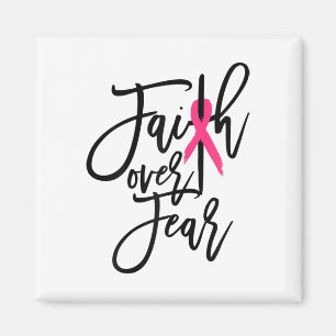 Over Fear Cross Breast Cancer Awareness Christian  Magnet