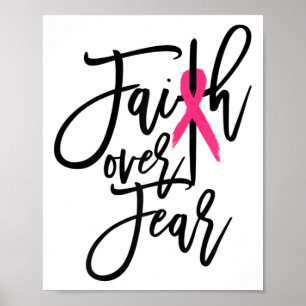 Over Fear Cross Breast Cancer Awareness Christian Poster
