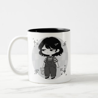 Over It Round Aesthetic Chibi Girl Illustration Two-Tone Coffee Mug