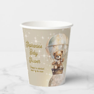 Over Moon Teddy Bear Gender Neutral Baby Shower Paper Cups
