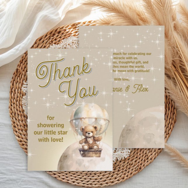 Over Moon Teddy Bear Gender Neutral Baby Shower  Thank You Card (Over the moon teddy bear hot air balloon baby shower thank you card)