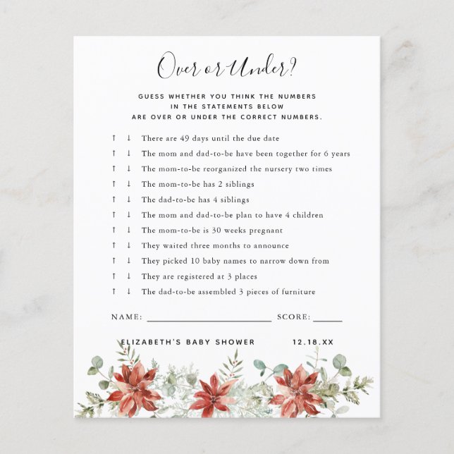 Over or Under | Baby Shower Game (Front)