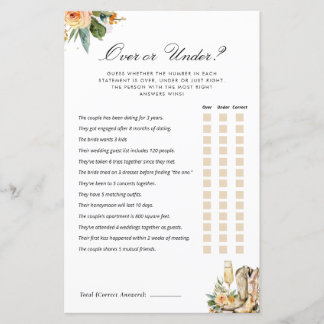 Over or Under Boots and Bubbly Bridal Shower Game