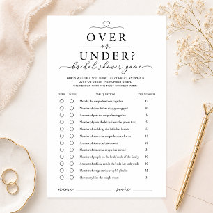 Over or Under Bridal Shower Game Card