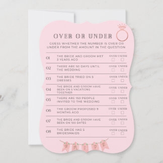 Over or Under Bridal Shower Game Card