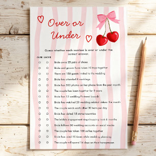 Over or Under Cherry Pink Bow Bridal Shower Game