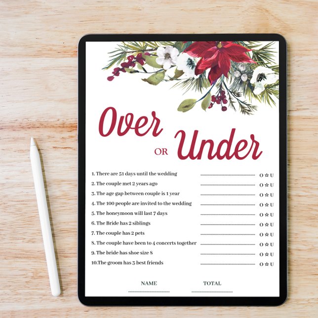 Over or Under Christmas Bridal Shower Game  Invitation (Creator Uploaded)
