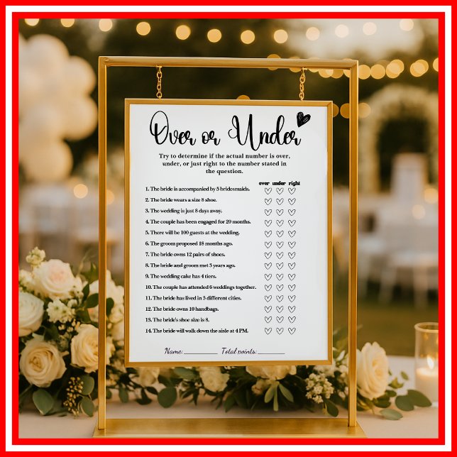 Over or Under Elegant Bridal Shower Game Modern (Creator Uploaded)