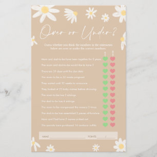 Over or Under Game, Beige Daisy Baby Shower Game