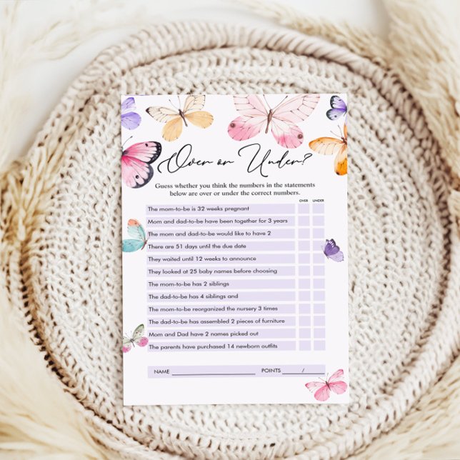 Over or Under Game, Butterfly Baby Shower Game (Creator Uploaded)