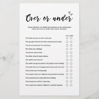 Over or Under Game for Wedding or Bridal Shower