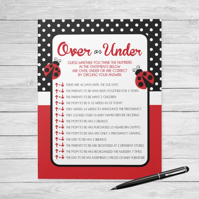 Over or Under Ladybug Baby Shower Game Pack Notepad (Ladybug Over or Under Baby Shower Game)