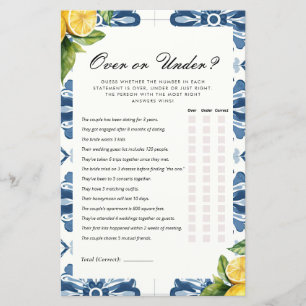 Over or Under Lemon Positano Bridal Shower Game