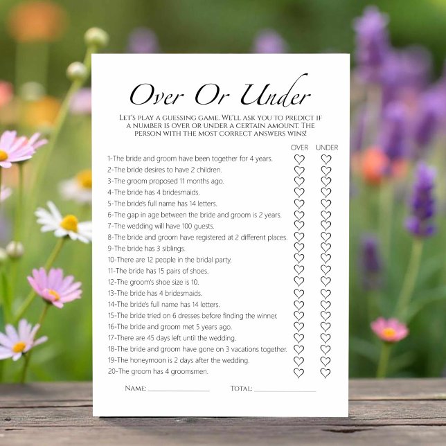 Over Or Under Minimalist Bridal Shower Game card (Creator Uploaded)