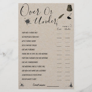 Over or Under   Pen & Inkwell Shower Game Card