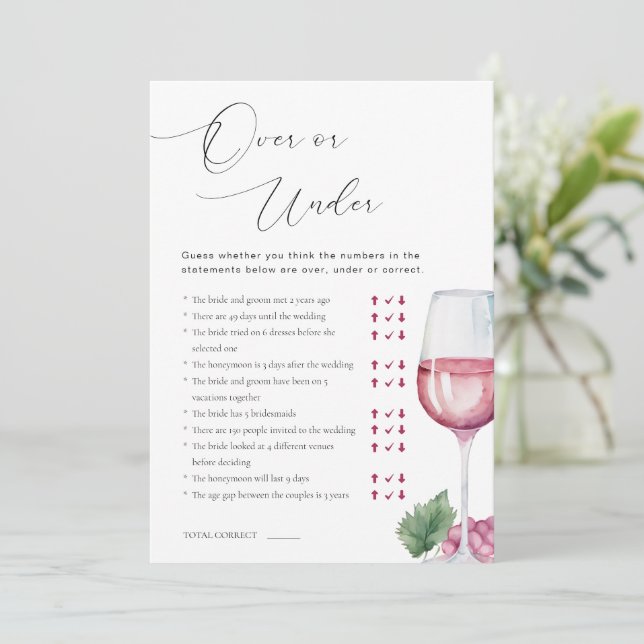 Over or Under Vino before Vows Bridal Shower Game Invitation (Standing Front)