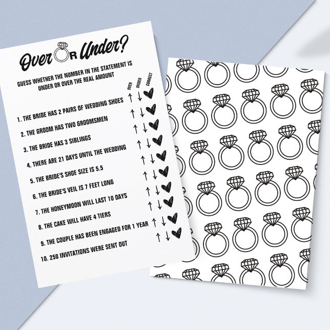 Over or Under Wedding Game, Bridal Shower Activity (Fun Over or Under Wedding Game - Printable Bridal Shower Activity!)