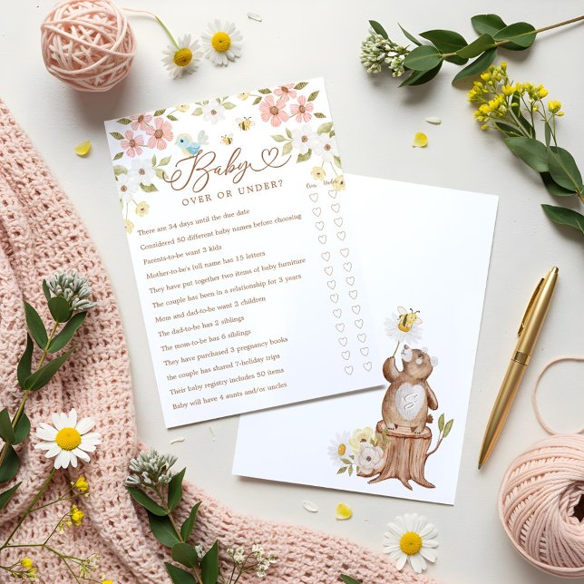 Over or Under Woodland Bear Baby Shower Game Card (Over or Under Woodland Bear Baby Shower Game Card)