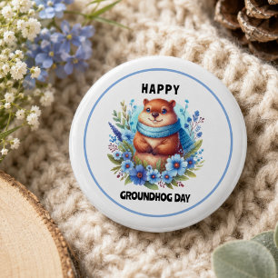Over Rated? Watercolor Celebrating Groundhog Day  3 Cm Round Badge