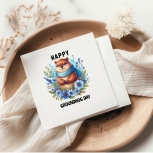 Over Rated? Watercolor Celebrating Groundhog Day  Napkin