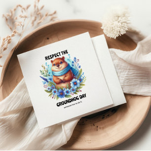 Over Rated? Watercolor Celebrating Groundhog Day  Napkin