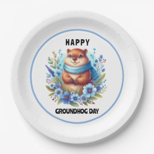 Over Rated? Watercolor Celebrating Groundhog Day Paper Plate