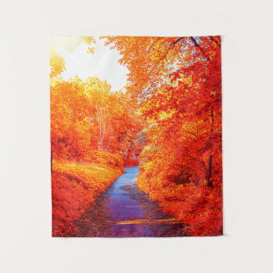 Over Saturated Orange Yellow Autumn Leaves Stream Tapestry