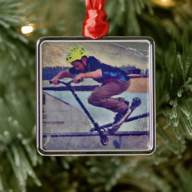 Over the Edge - Stunt-Scooter Champ Metal Ornament (Tree)