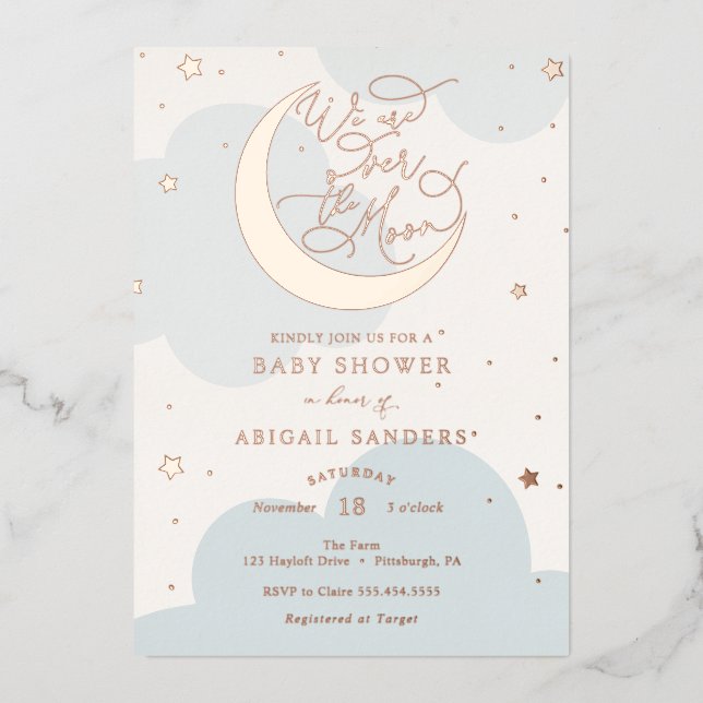 Over the Gold Moon Blue Baby Shower (Front)