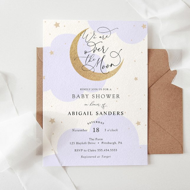 Over the Gold Moon Purple Baby Shower invitation (Creator Uploaded)