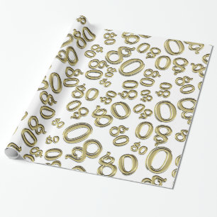 Over The Hill 80th Birthday Gold White Collage Wrapping Paper