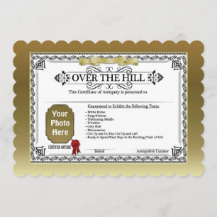 Over The Hill add a photo Birthday certificate Card