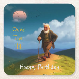 Over The Hill Birthday Square Paper Coaster