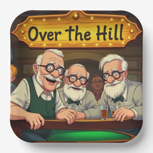 Over The Hill Club Paper Plate (Front)