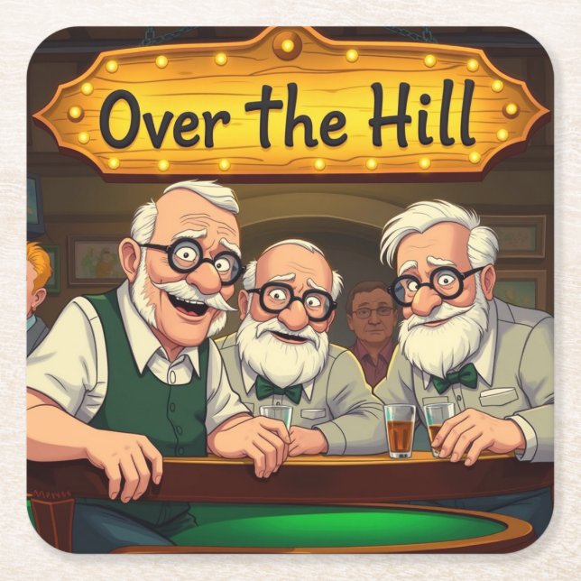 Over The Hill Club Square Paper Coaster (Front)