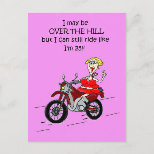 OVER THE HILL HOT MAMA BIKER POST CARD