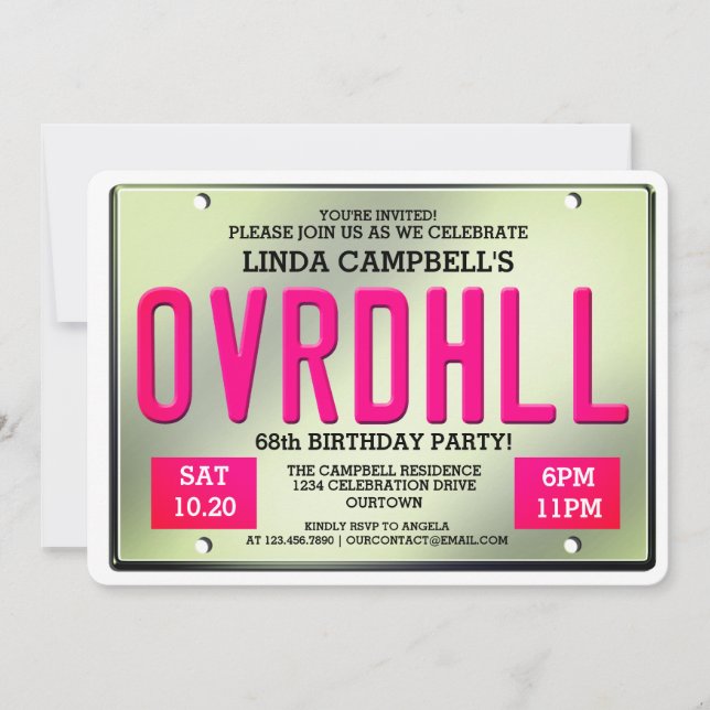 Over the Hill License Plate Birthday Invitations (Front)
