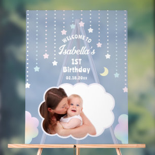 Over The Moon and Stars 1st Birthday Photo Welcome Acrylic Sign