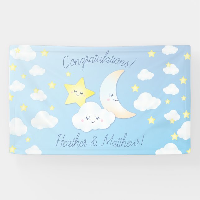Over the Moon and Stars Baby Shower Banner (Horizontal)